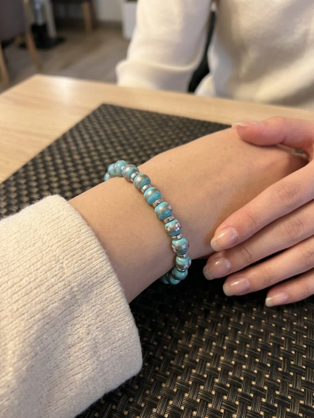 Designs by Forte Aqua & Gold Murano-Style Glass Bead Stretch Bracelet